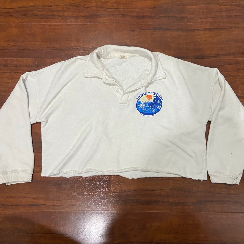 White John Galt cropped “Natives of the Golden Coast” sweater